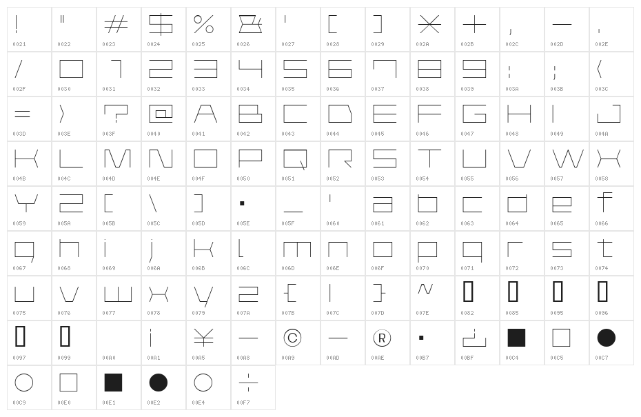AstraAfsb07LightO Character Map