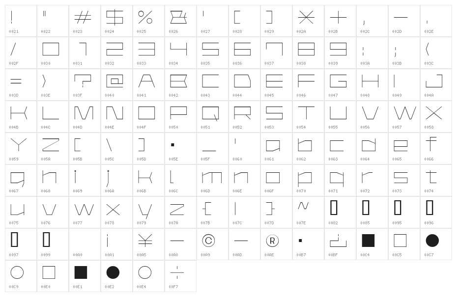 AstraAfsb07LightT Character Map
