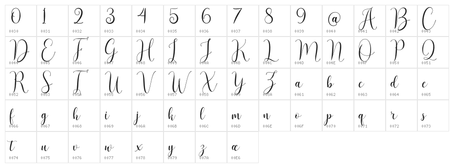 Asyiela Demo Regular Character Map