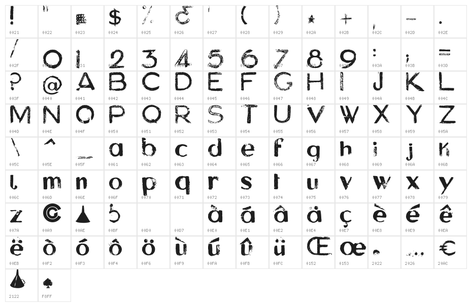 Asylum Regular Character Map