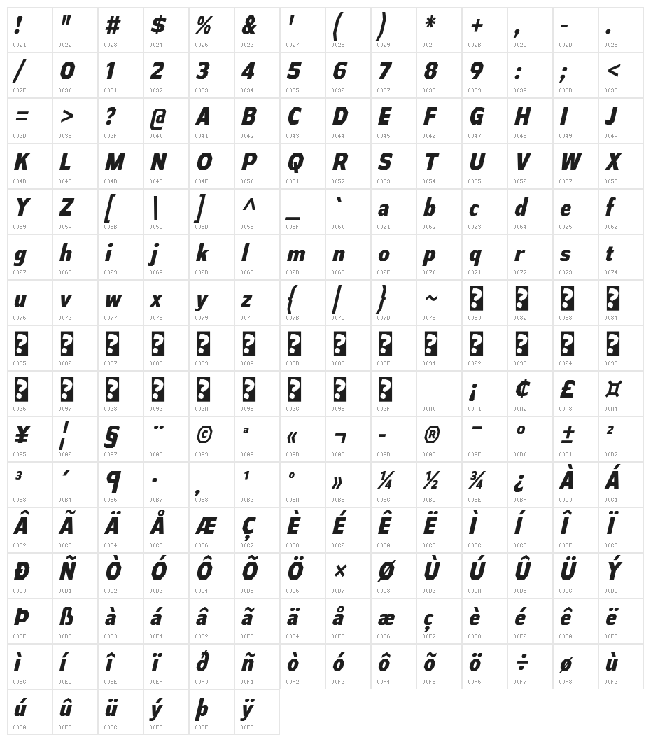 AthabascaCdEb-Italic Character Map