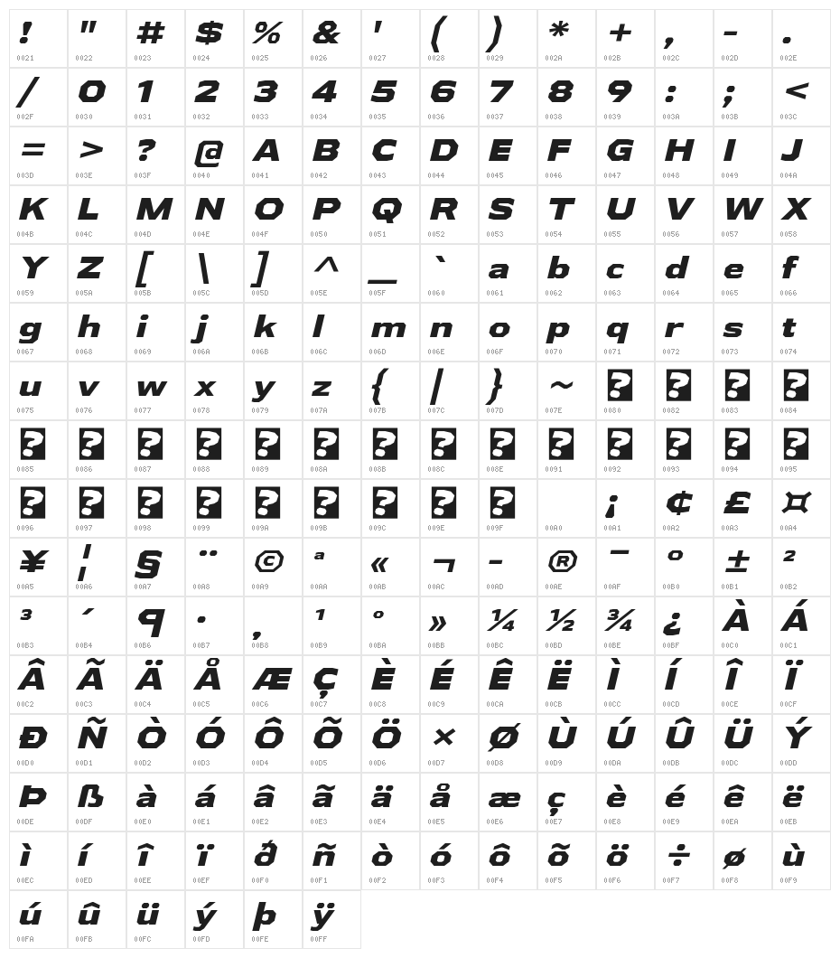 AthabascaExEb-Italic Character Map