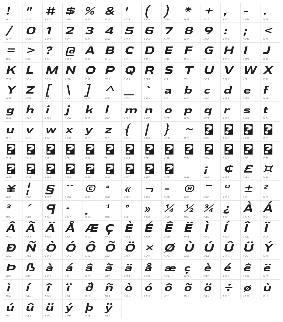 AthabascaExRg-BoldItalic Character Map