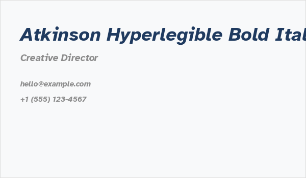 Atkinson Hyperlegible Bold Italic Business Card
