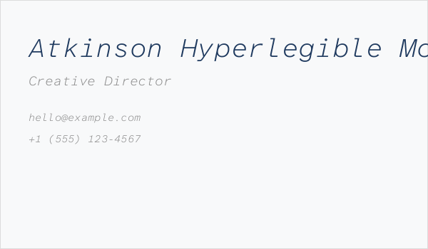 Atkinson Hyperlegible Mono ExtraLight Italic Business Card