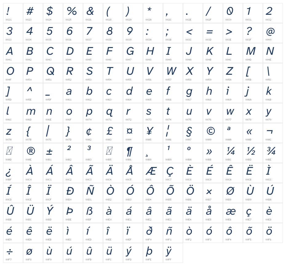 Atkinson Hyperlegible Next Italic Character Map