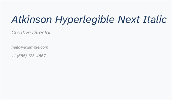 Atkinson Hyperlegible Next Italic Business Card