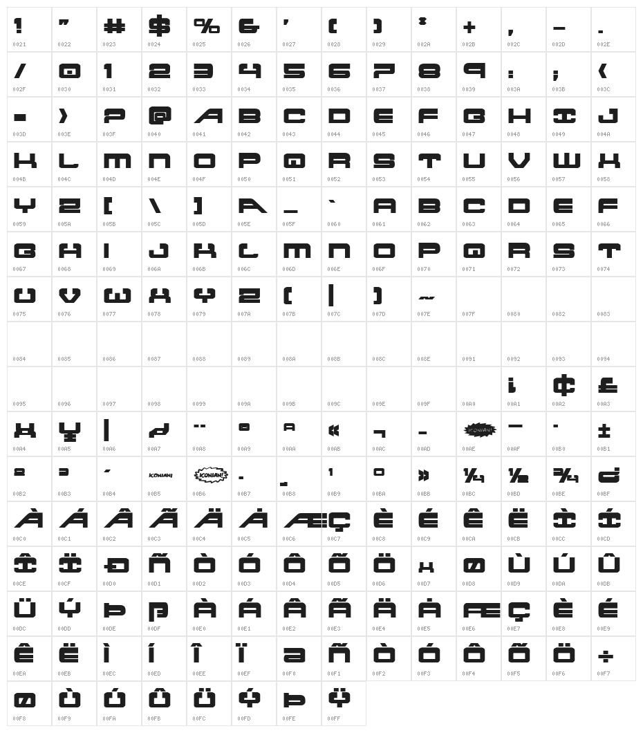 Atlantia Bold Character Map