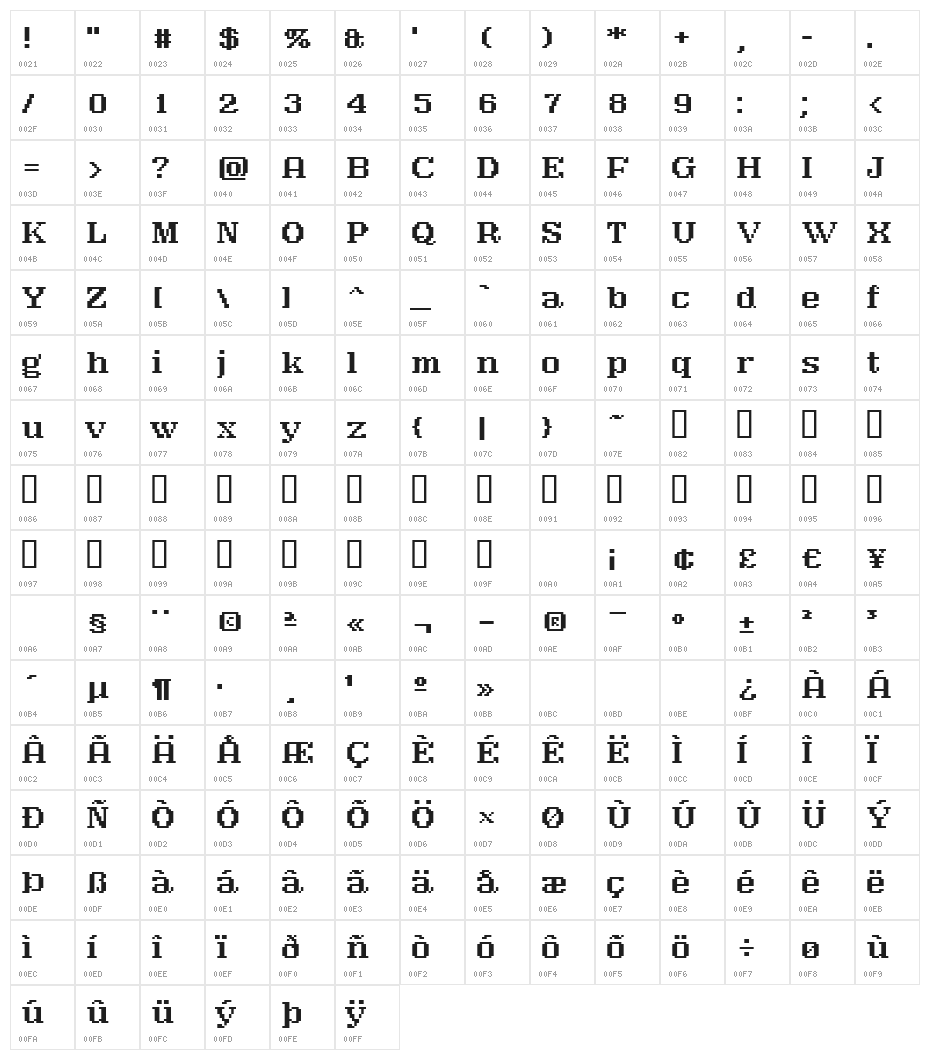 AtlantisTextBold Character Map