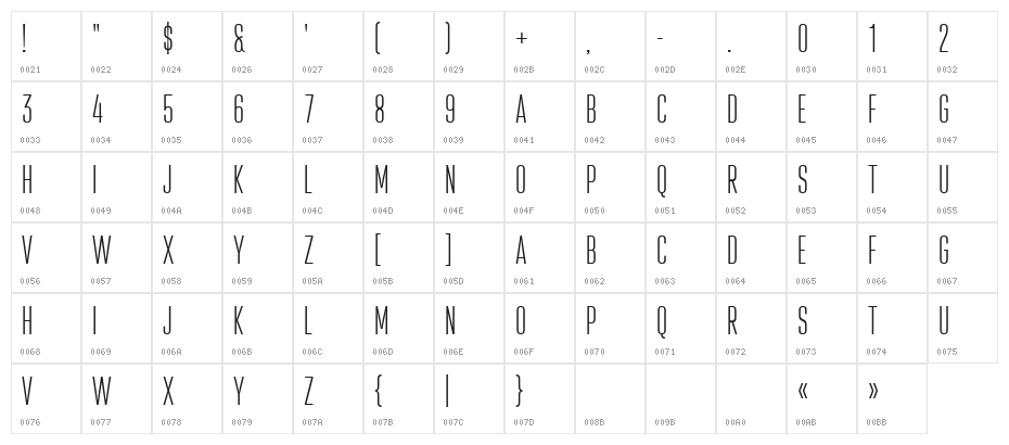 Attentica 4F UltraLight Character Map