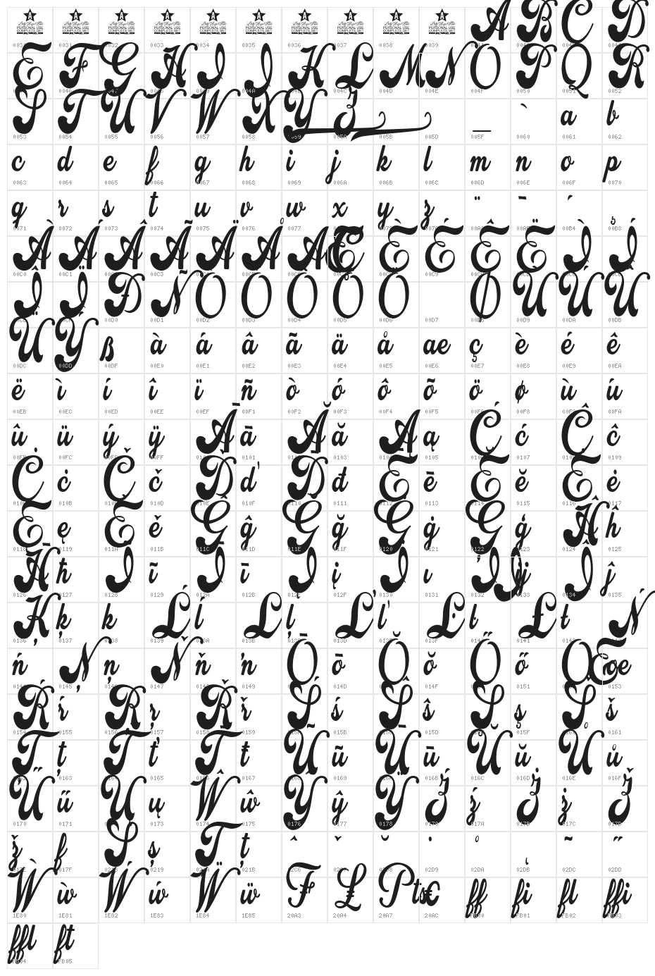 Attraction Personal Use  Character Map