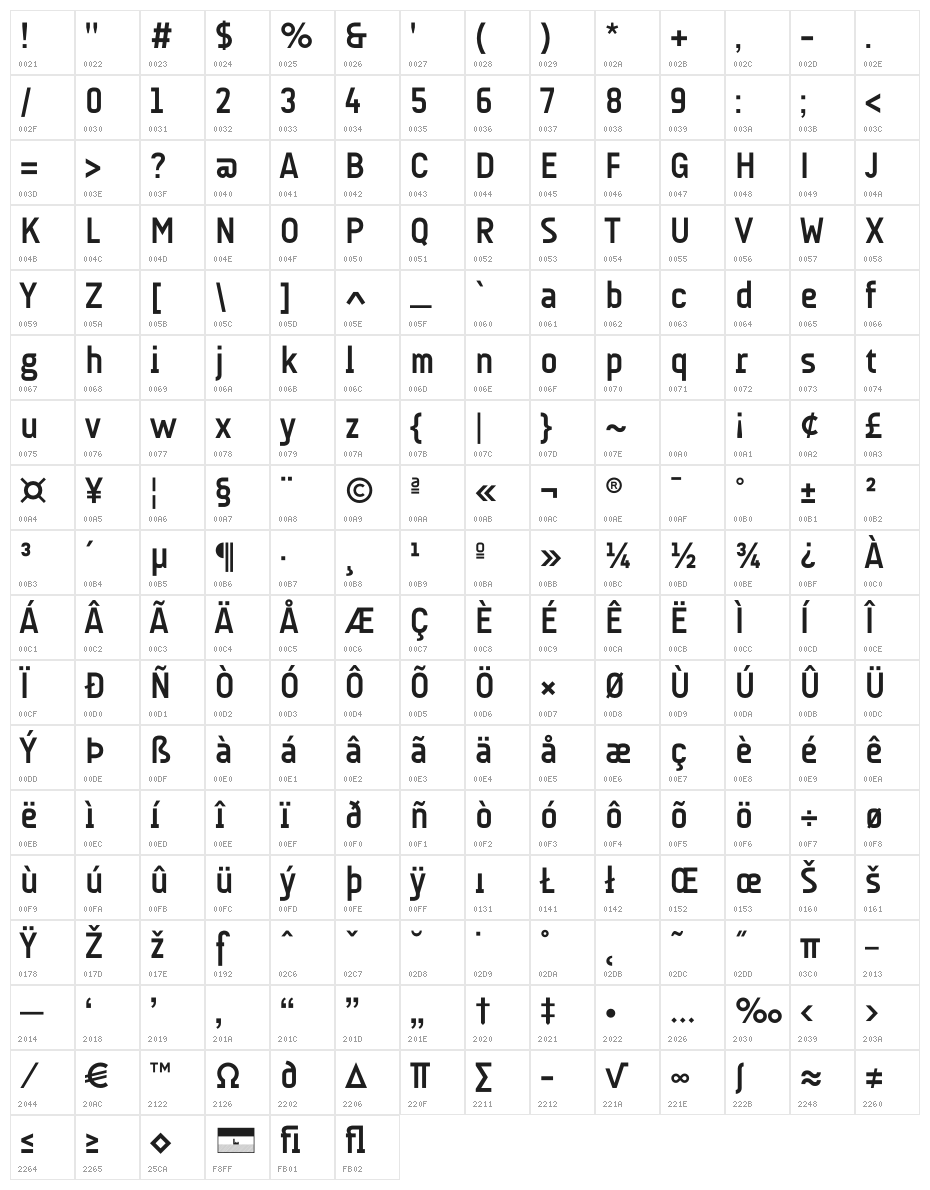 AUdimat Bold Character Map