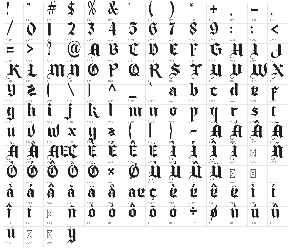 AubangeBelgium-Regular Character Map