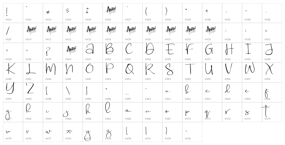 Aubrielle-Regular Character Map