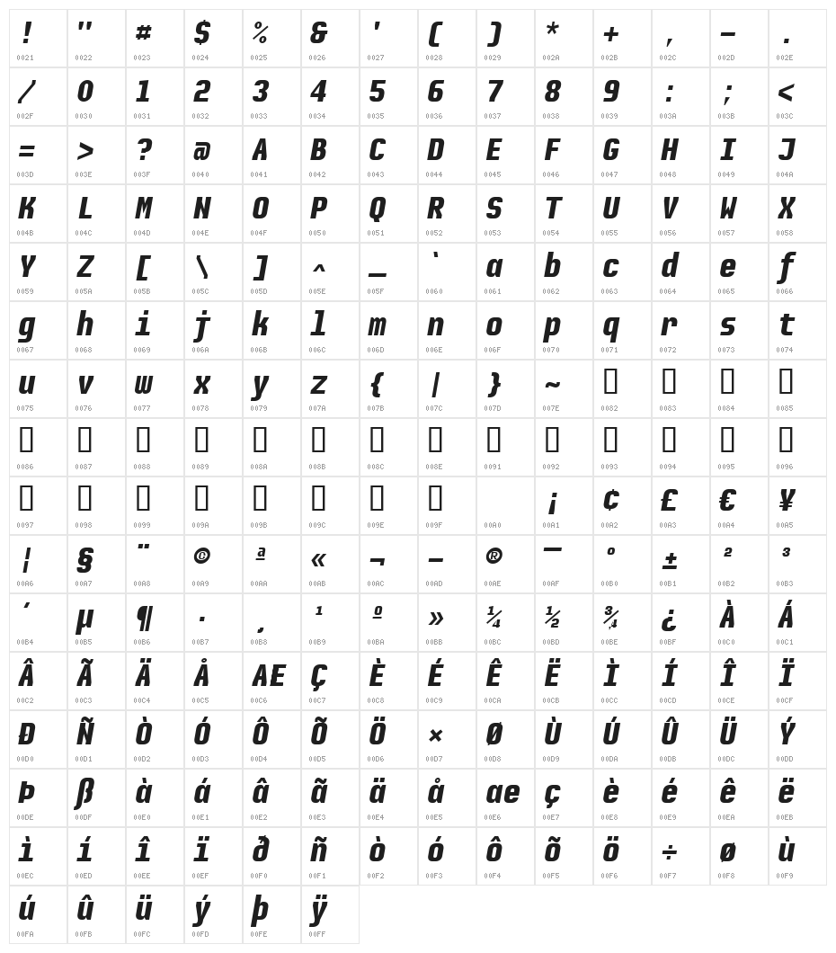 Audimat Mono BoldOblique Character Map