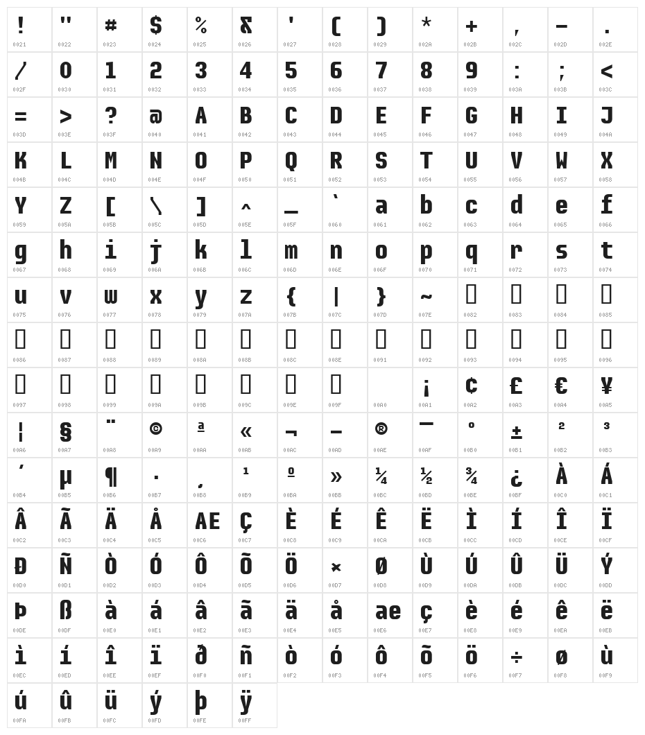 Audimat Mono Bold Character Map