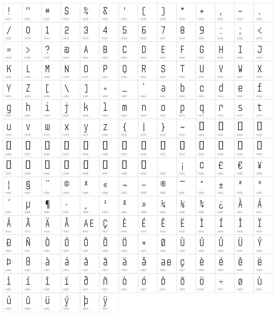 Audimat Mono Light Character Map