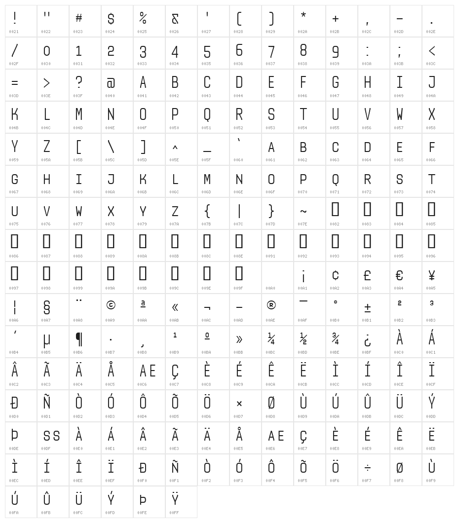 Audimat Mono SmallCapsLight Character Map