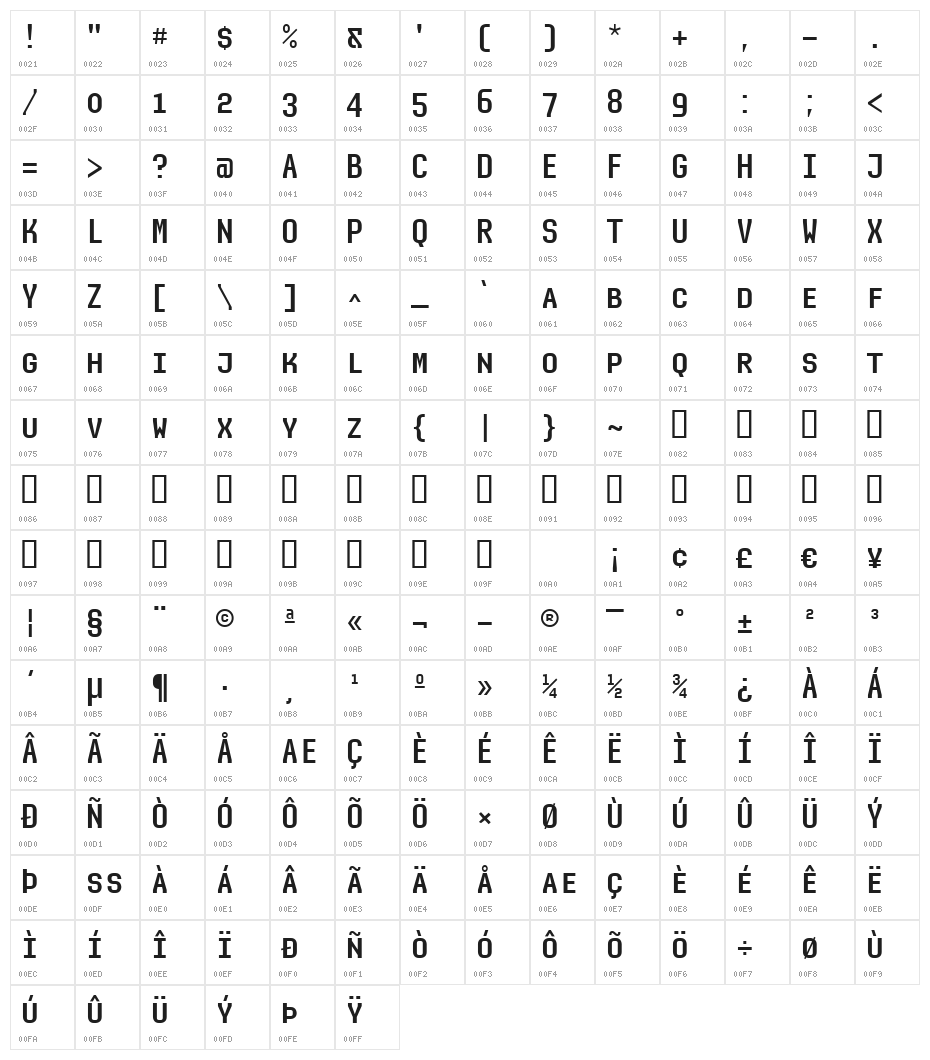 Audimat Mono SmallCaps Character Map