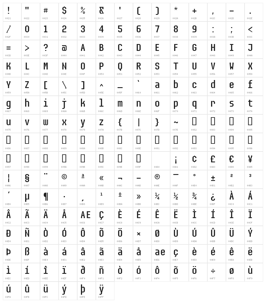 Audimat Mono Character Map