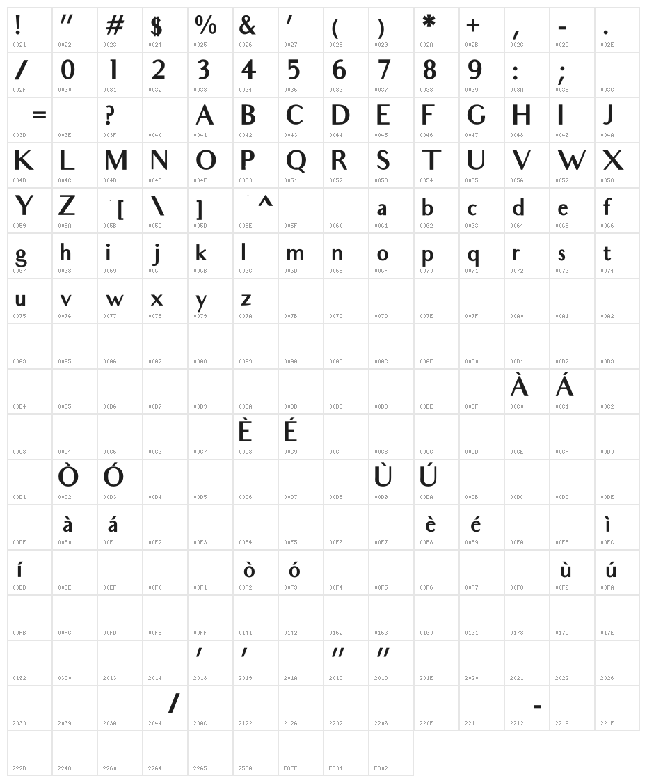 Audrey Bold Character Map