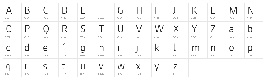 August Sans Reduced 45 Light Character Map