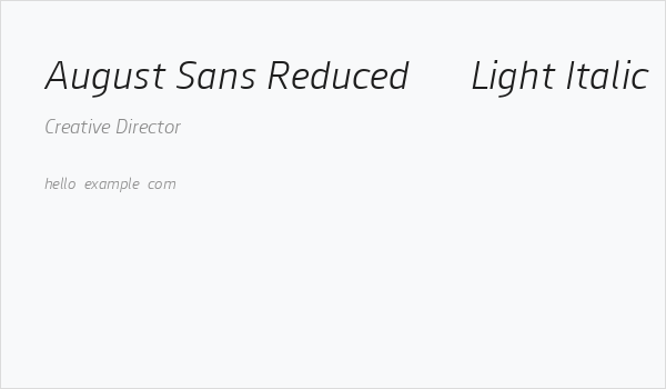 August Sans Reduced 46 Light Italic Business Card