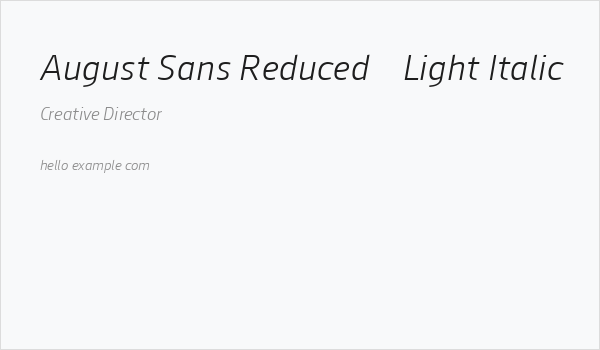 August Sans Reduced 46 Light Italic Business Card