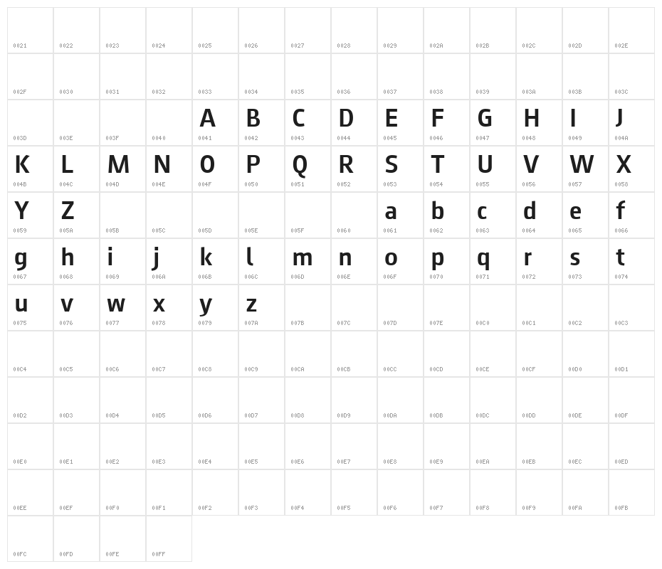 August Sans Reduced 65 Medium Character Map