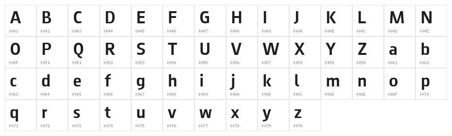 August Sans Reduced 65 Medium Character Map