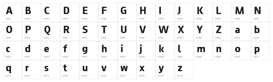 August Sans Reduced 75 Bold Character Map