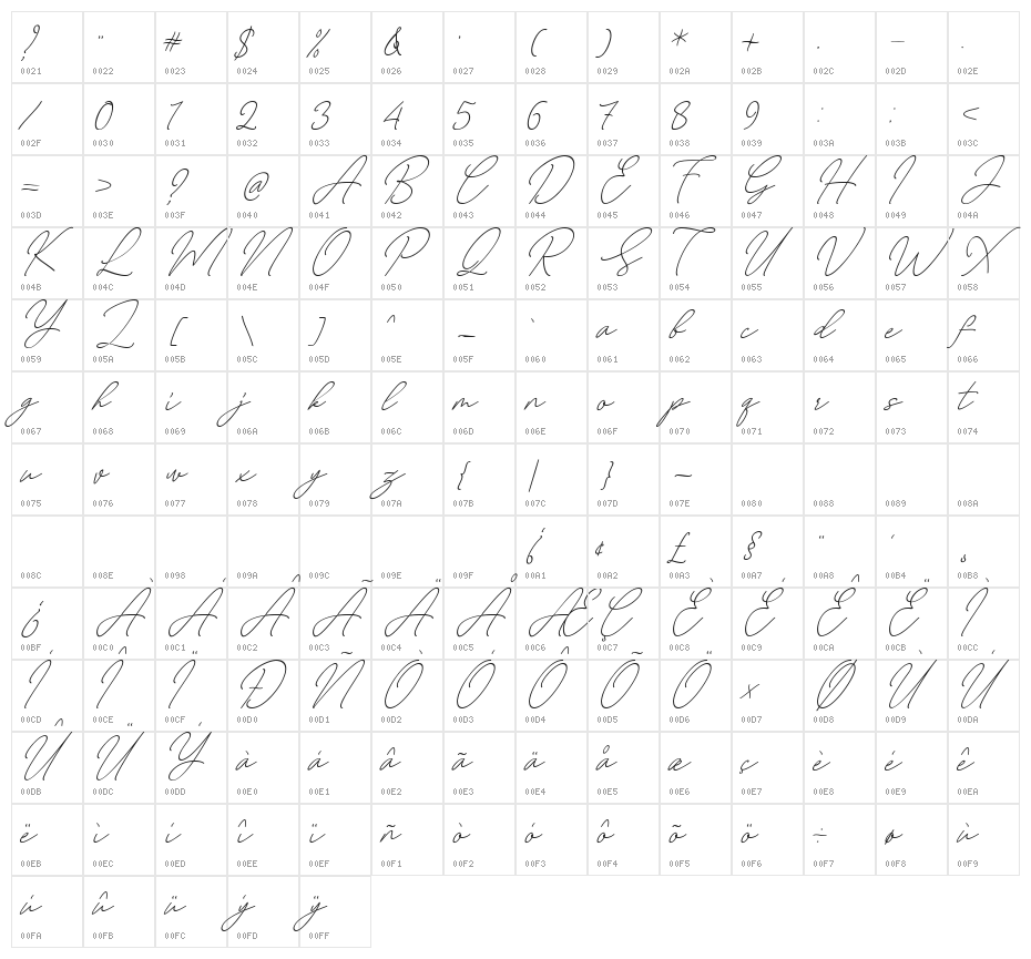 August Script Bold free Character Map