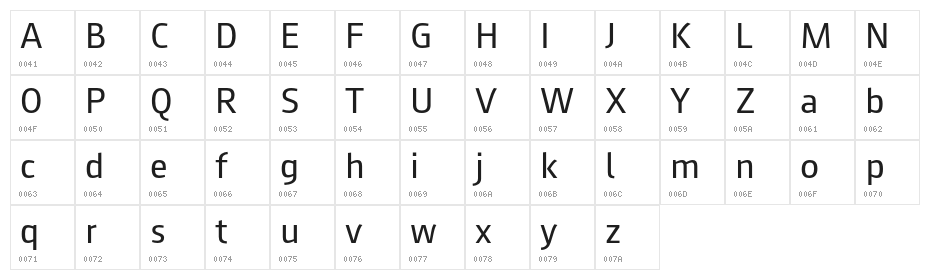 AugustSansRed-55Regular Character Map