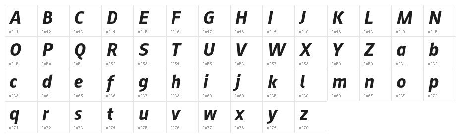 AugustSansRed-76BoldIta Character Map