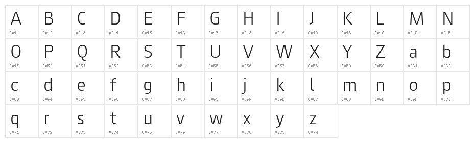 AugustSansReduced-Light Character Map
