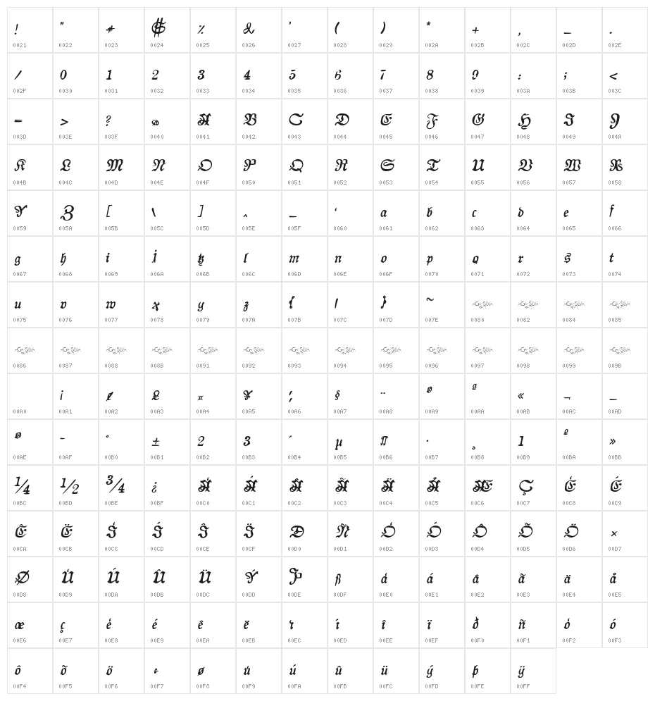 AuldMagick Bold Italic Character Map