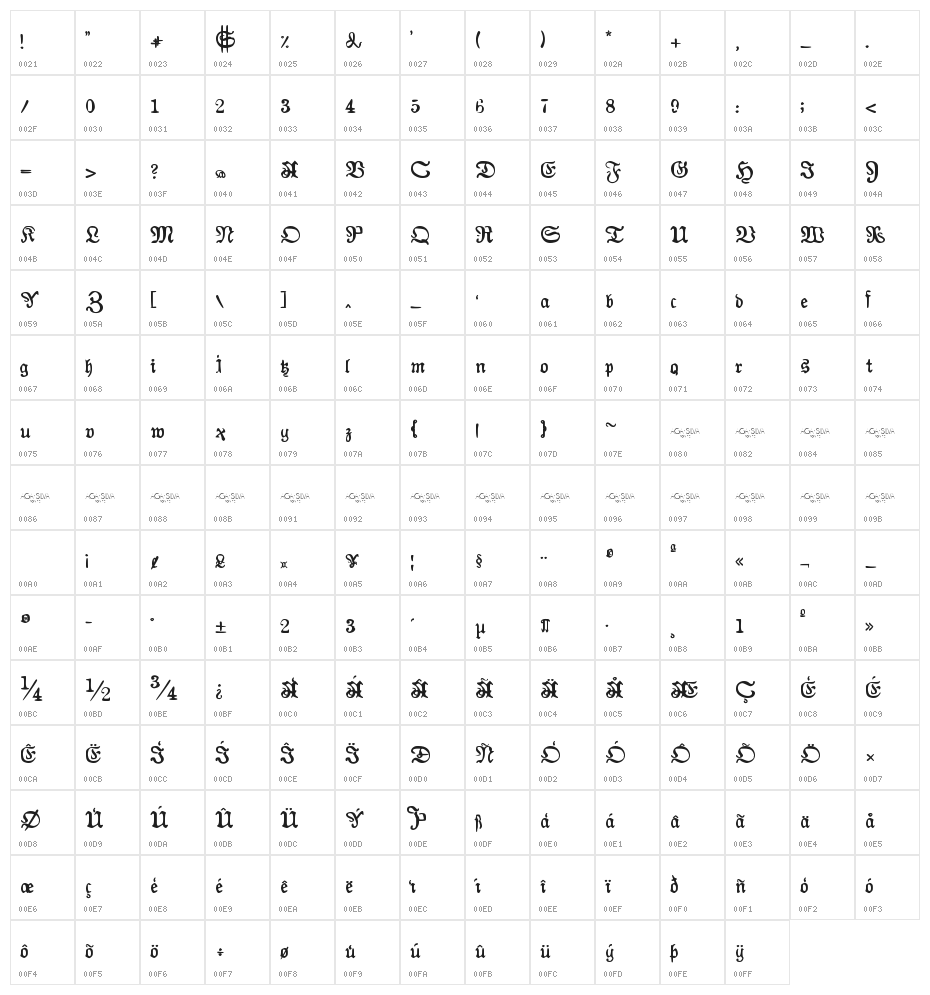 AuldMagick Bold Character Map