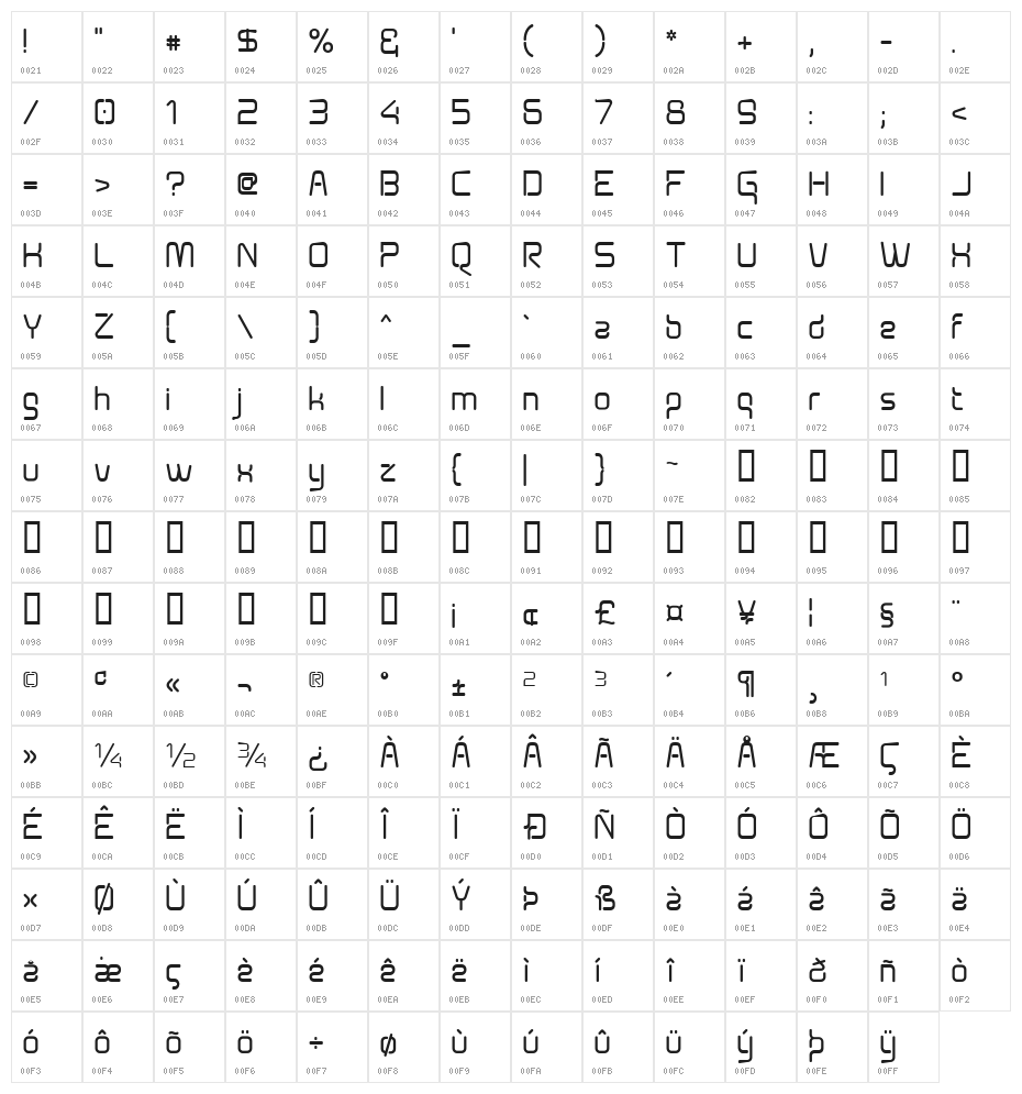 Aunchanted Bold Character Map