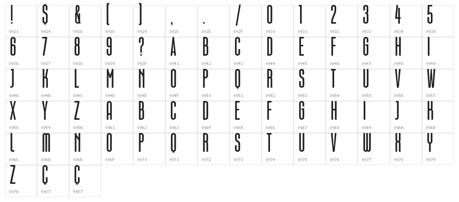 Aurelio Titling Compressed Character Map