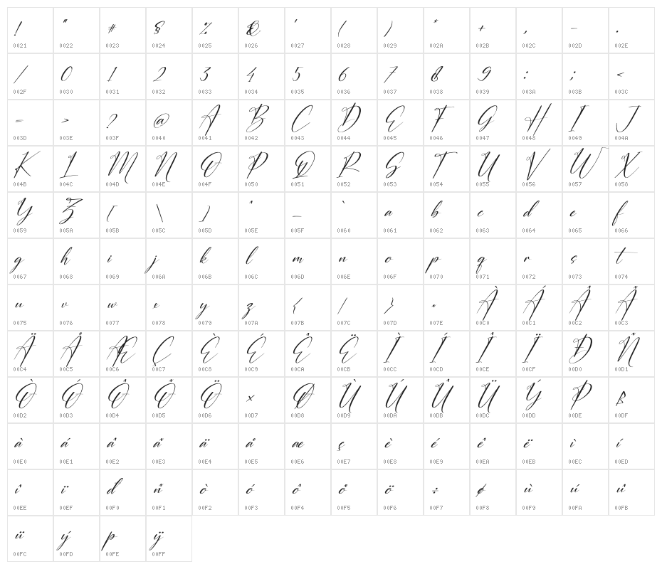 Auristtela Patricia Italic Character Map
