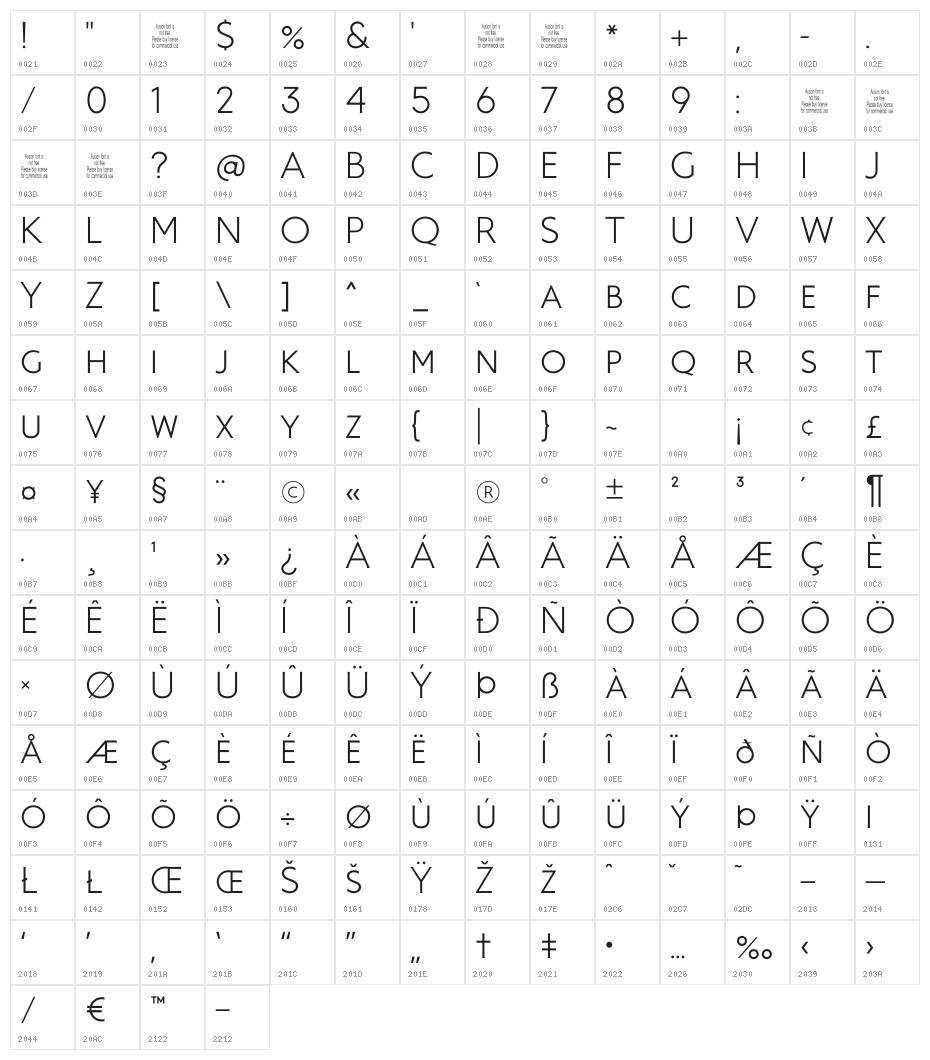 Ausion Personal Use LightCAPS Character Map