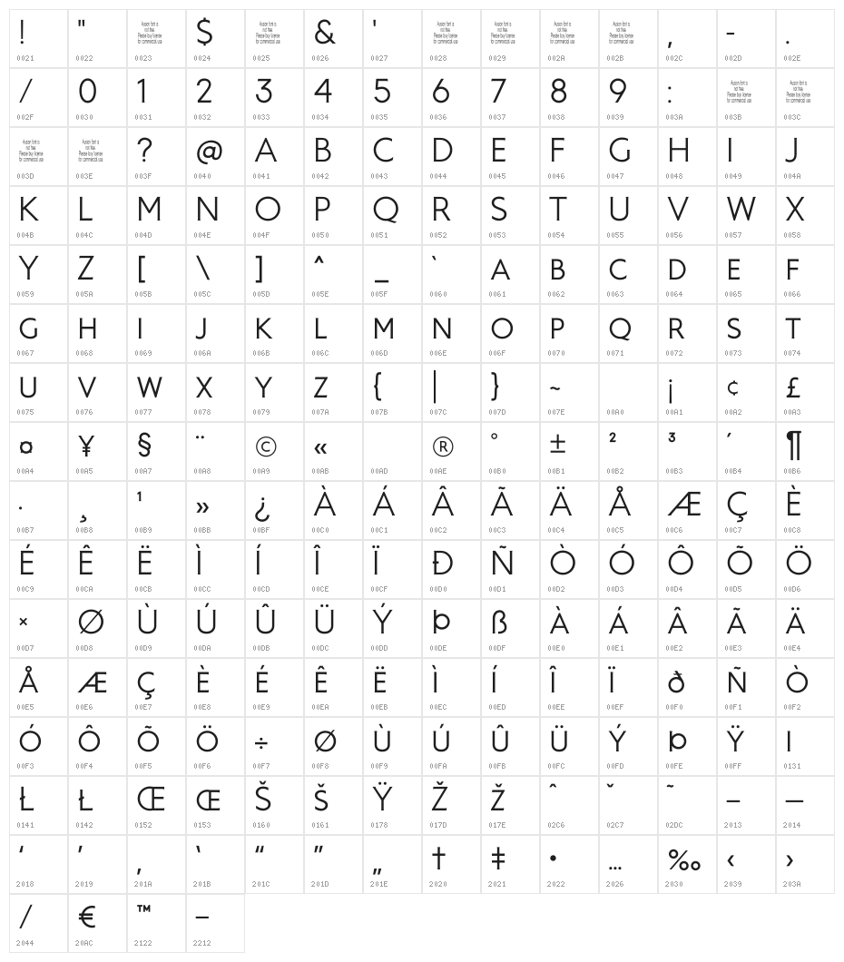 Ausion Personal Use RegularCAPS Character Map
