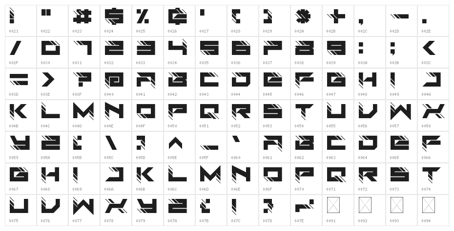 Auto Techno Regular Character Map