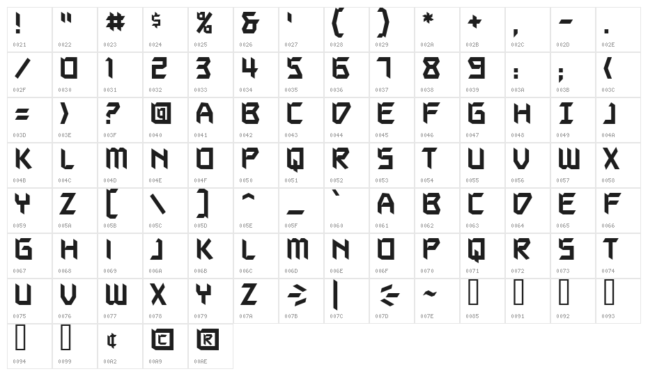 Autodestruct BB Character Map