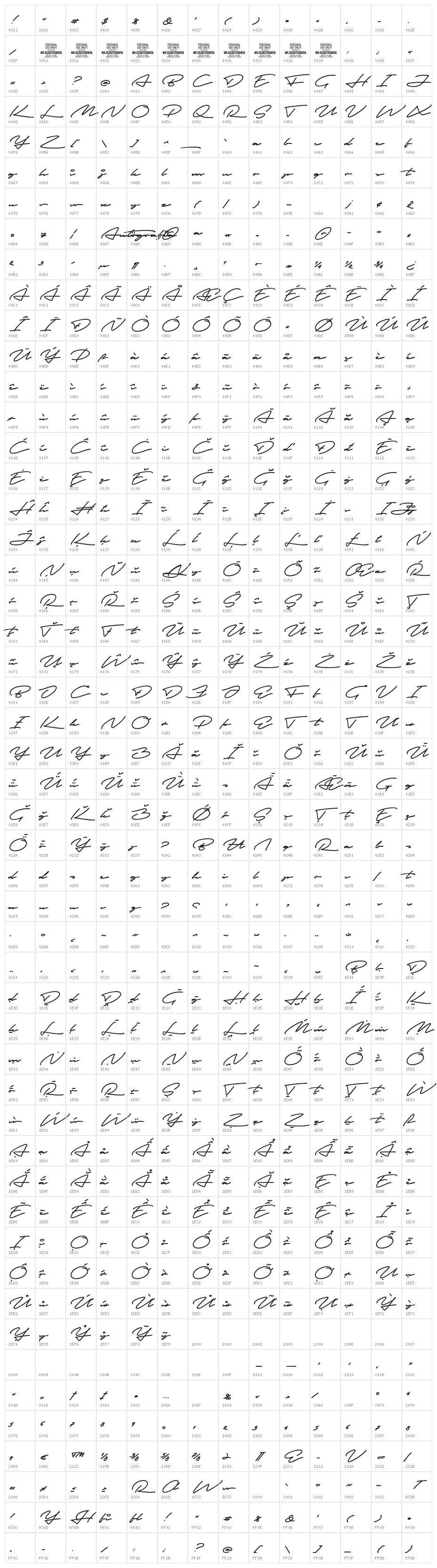 Autografia PERSONAL USE ONLY Medium Character Map