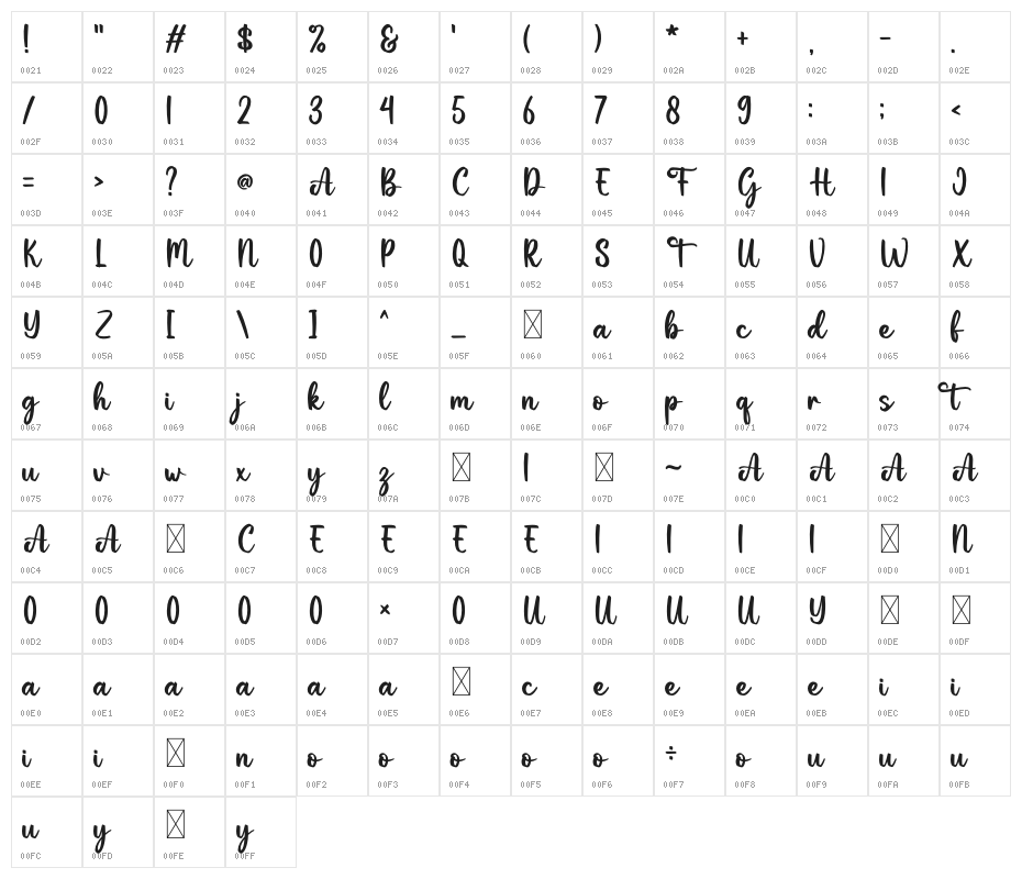 Autumn Calling Character Map