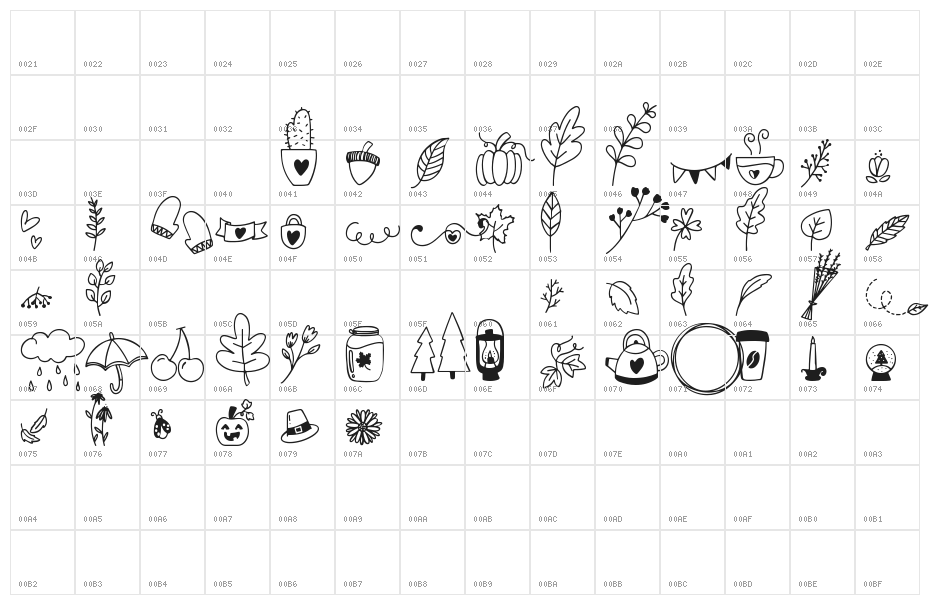 Autumn Dingbats Character Map
