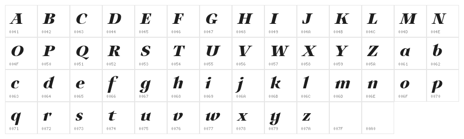 Auxerre 76 Bold Italic reduced Character Map
