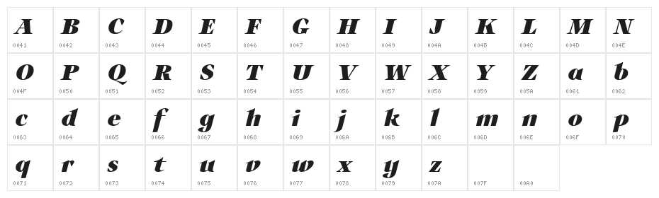Auxerre 86 Black Italic reduced Character Map