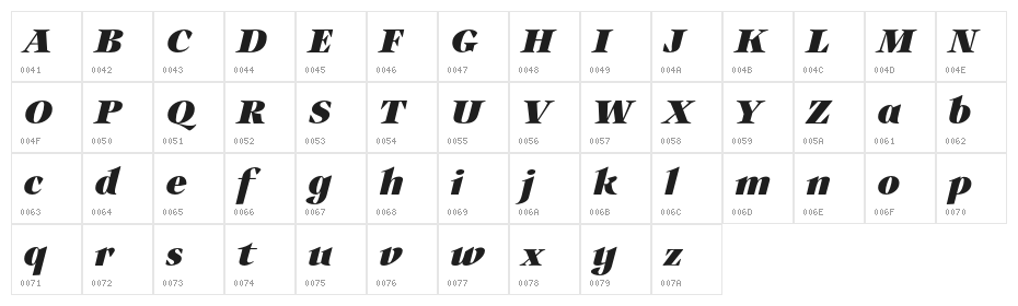 Auxerre-BlackItalicreduced Character Map